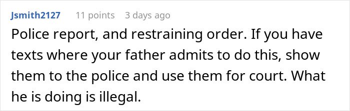 Screenshot of a forum comment discussing a man upset his 27YO son won’t let him track his car with an AirTag for safety.