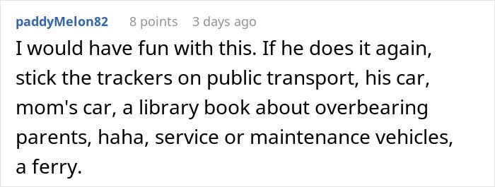 Comment discussing a man upset his 27-year-old son won’t let him track his car with an AirTag for safety.