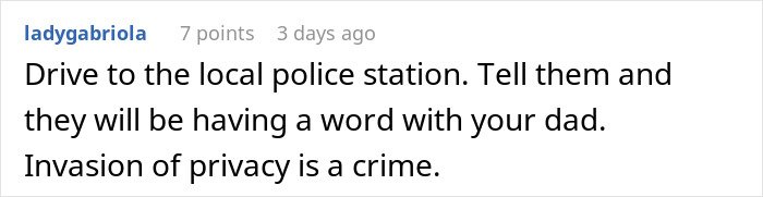 Comment discussing reporting a man upset his 27-year-old son won’t let him track his car with an AirTag for safety.