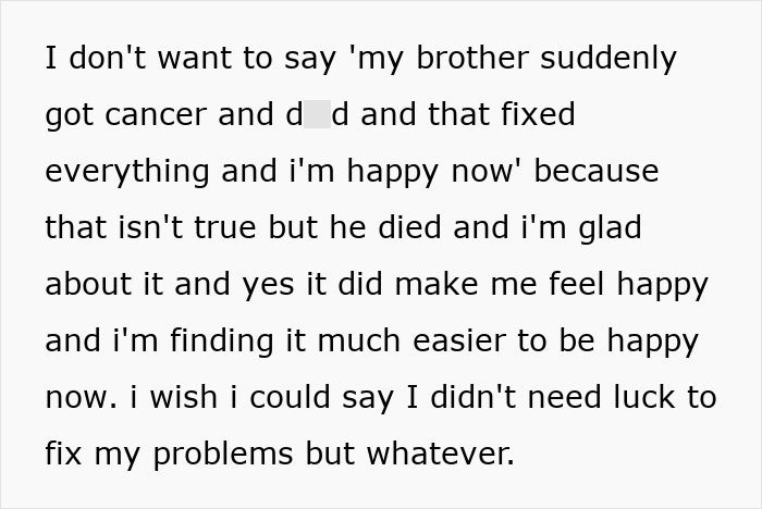 Text excerpt about a woman reflecting on her brother’s stalker tendencies and the impact on her life and sanity.