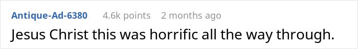 Screenshot of a reddit comment expressing horror and distress about a story involving brother's stalker tendencies impacting a woman's life.