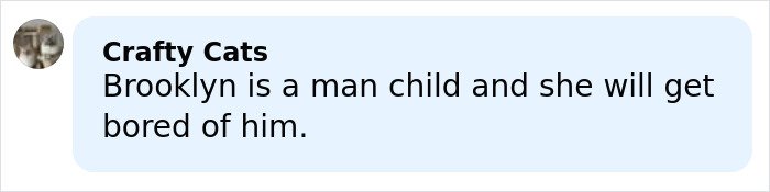 Comment about Brooklyn by Crafty Cats in a social media post discussing Nicola Peltz's tattoo message at Beckham family