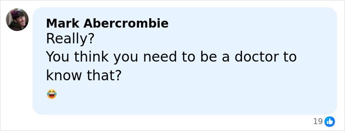 Facebook comment by Mark Abercrombie questioning the need to be a doctor to know about Trump's droopy face health speculation.