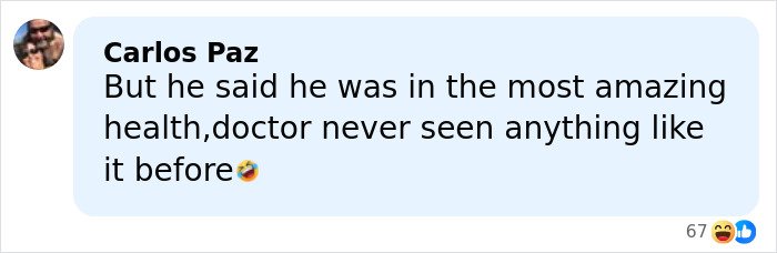 Comment on social media discussing Trump's droopy face and health speculation with a laughing emoji.