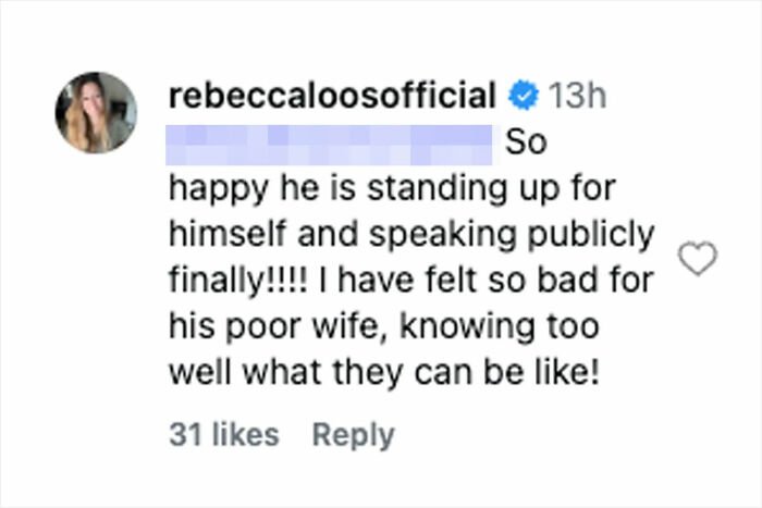 Instagram comment from David Beckham’s ex-assistant reacting to Brooklyn Beckham’s viral family rift revelation.