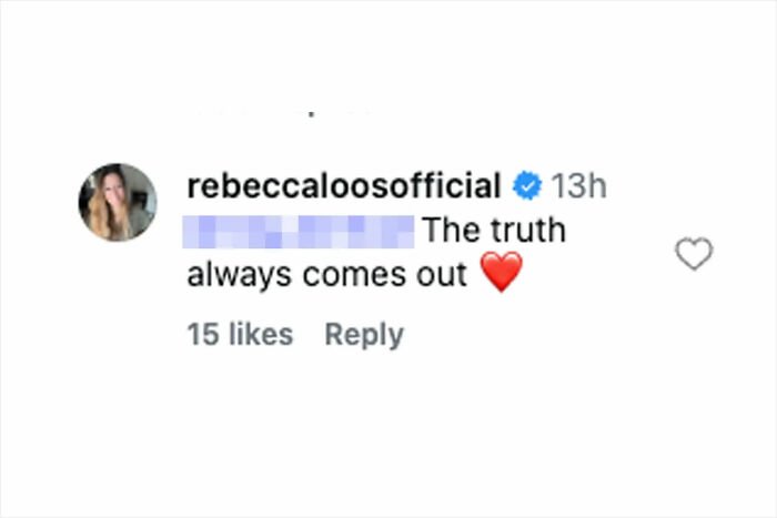 Screenshot of David Beckham’s ex-assistant commenting The truth always comes out with a red heart emoji on social media.
