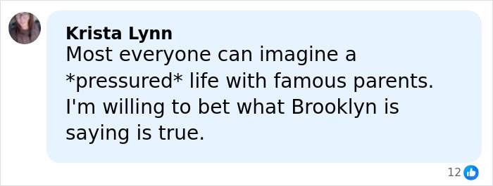 Comment from David Beckham’s ex-assistant reacting to Brooklyn Beckham’s viral family rift revelation on social media.