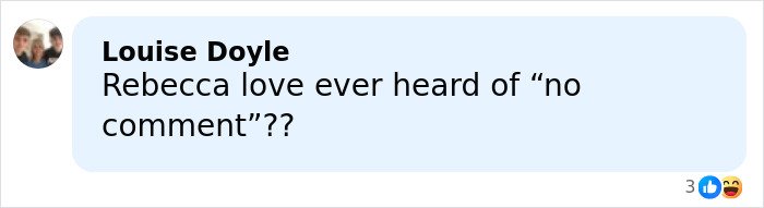 Comment from Louise Doyle reacting to Brooklyn Beckham’s viral family rift revelation on social media with emojis.