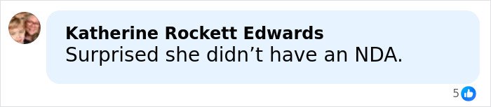 Comment by Katherine Rockett Edwards expressing surprise about the absence of an NDA in David Beckham’s ex-assistant reaction to Brooklyn Beckham family rift.