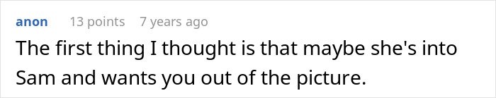 Screenshot of an online comment discussing a woman fabricating cheating evidence to convince a friend to dump her boyfriend.
