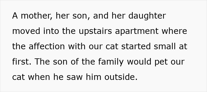 A mother and her children bonding with a neighbor’s cat that frequently disappears for days.