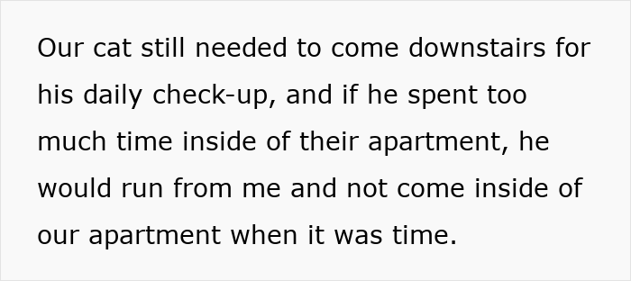 Text describing a cat disappearing for days, revealing the neighbor has been secretly adopting the person’s cat.