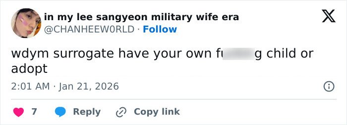 Tweet discussing opinions on Meghan Trainor's secret surrogate baby, highlighting public reactions and performative claims.