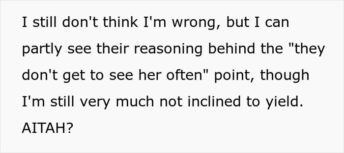 Text discussing grandparents spanking a 3-year-old to teach her a lesson and parents banning visitation rights.