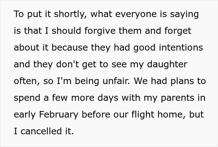 Text excerpt about grandparents discipline and parents banning them from seeing their child after the incident.
