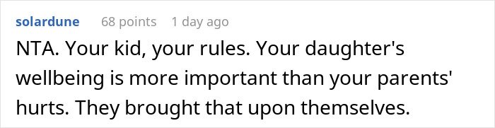 Screenshot of an online comment discussing grandparents spanking a 3-year-old and parents banning them from seeing her.