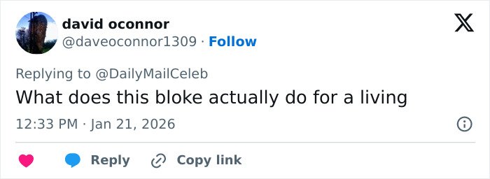 Tweet from david oconnor questioning someone's occupation in response to a Daily Mail Celeb post.
