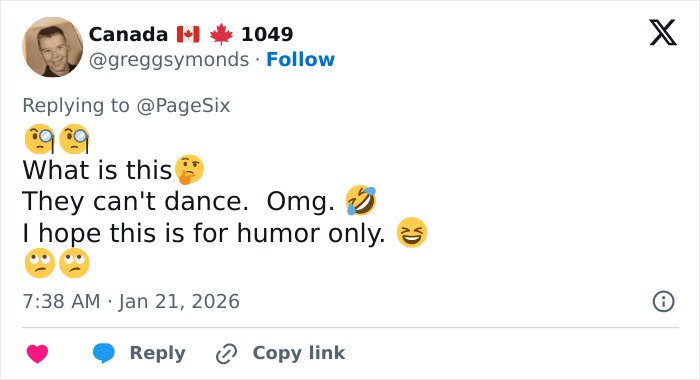 Tweet showing a user reacting with confused and laughing emojis to Cruz Beckham mocking Brooklyn's claim about Victoria dancing inappropriately.