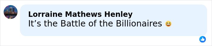 Comment on social media post reading It’s the Battle of the Billionaires with a laughing emoji, reacting to Ryanair’s takedown of Elon Musk.
