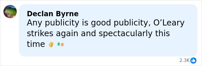 Comment by Declan Byrne praising O’Leary’s publicity stunt, related to Ryanair’s takedown of Elon Musk on Twitter.