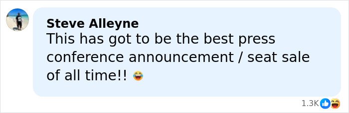 Text message from Steve Alleyne praising a press conference announcement and seat sale as the best of all time with laughing emoji.