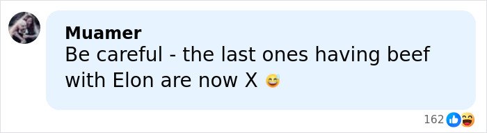 Screenshot of a Twitter comment warning about those having beef with Elon Musk now being X, referencing Ryanair's takedown.