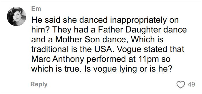 Comment discussing wedding guest revealing new details of Victoria Beckham’s inappropriate dance at Brooklyn and Nicola’s wedding.