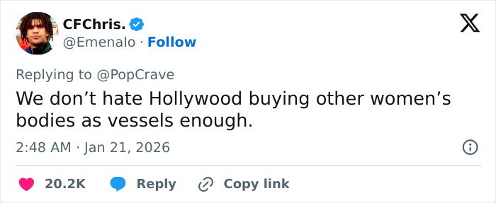 Tweet from CFChris discussing backlash regarding Meghan Trainor using a surrogate for her baby amid public criticism.