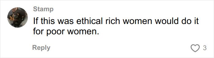 Comment from user Stamp discussing ethics in context of Meghan Trainor surrogate backlash and baby topic.