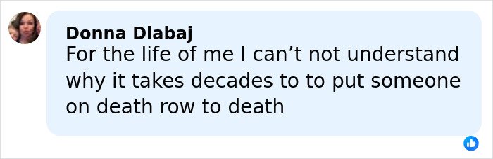 User comment expressing confusion about the lengthy time it takes for someone on death row to be executed.
