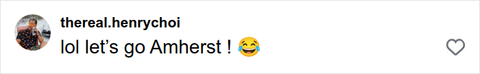 Screenshot of a social media comment cheering Amherst amid controversy over their raunchy orientation ceremony backlash.