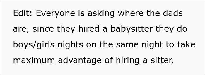 Text discussing a woman refusing to pay for friends' babysitter since she doesn&rsquo;t have kids, and the conflict involved.