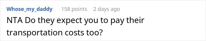 Screenshot of an online comment discussing a woman refusing to pay for friends&rsquo; babysitter since she doesn&rsquo;t have kids.