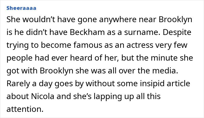 Alt text: Online comment about sister of Nicola Peltz’s ex taking a vicious swipe after Brooklyn Beckham’s scathing rant.