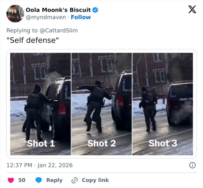 Police officer in a sequence of shots near a vehicle, relating to autopsy details of Renee Good’s final moments.