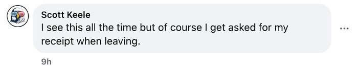 Screenshot of a social media comment discussing receipt checks related to the assistant principal Walmart theft scheme using stacking.