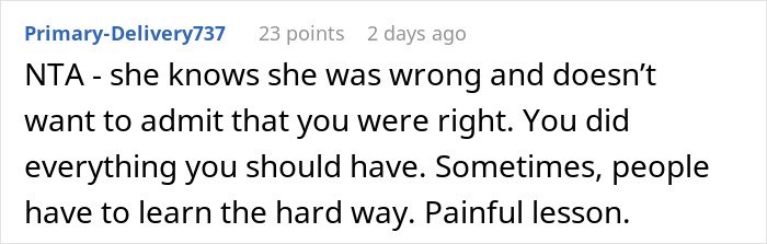 Comment on a forum thread where a husband warns wife about a dangerous gift from her mom, but she doesn&rsquo;t listen.