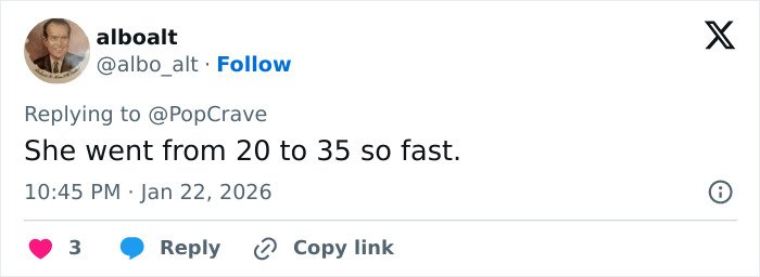 Fan tweet reacting to Millie Bobby Brown&rsquo;s sultry snaps, commenting on how she grew up too fast.