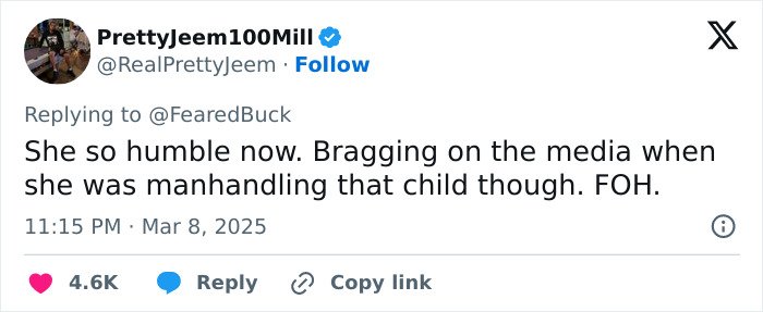 Screenshot of a tweet reacting to a Maryland hairstylist dragging a teen client through salon by her hair in a viral video.