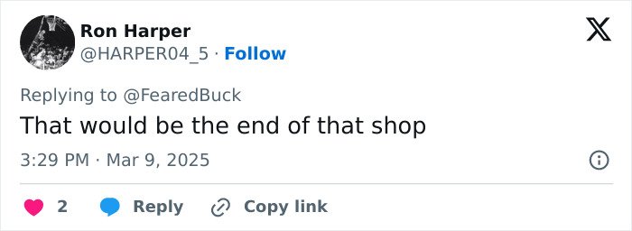 Screenshot of a social media reply discussing the fate of a Maryland hairstylist involved in a viral salon incident.