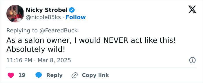 Tweet from a salon owner reacting to a viral video involving a Maryland hairstylist dragging a teen client by her hair.