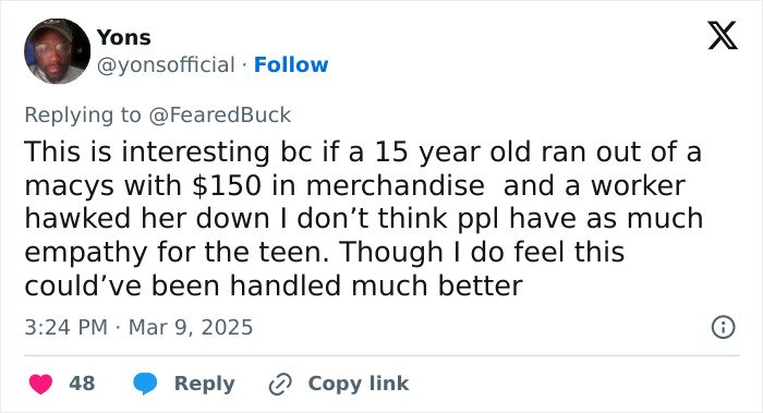 Twitter user commenting on the Maryland hairstylist dragging teen client through salon incident in a viral video.