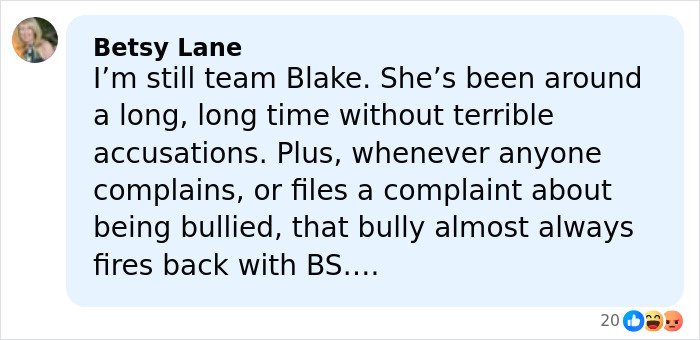 Screenshot of a social media comment discussing British actress Jameela Jamil insulting Blake Lively in revealed texts.
