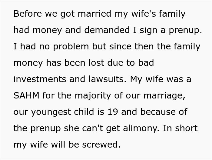 Text excerpt discussing a dad feeling guilty for distancing himself from daughter amidst messy divorce and family financial struggles.