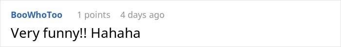 Comment on a post with the text Very funny!! Hahaha, expressing amusement in an online discussion.