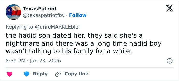 Screenshot of a Twitter reply discussing a feud and calling someone a brat in the tense exchange between Victoria Beckham and Nicola Peltz.