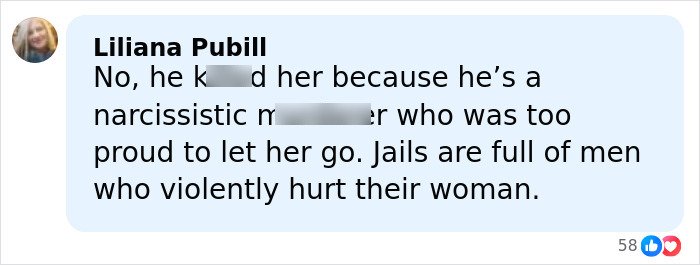 Comment on a social media post about a teacher's life ending after husband uncovers affair, discussing narcissistic behavior and violence.