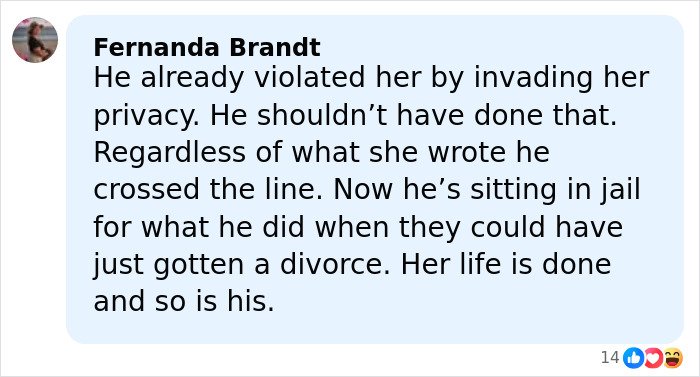 Comment discussing the impact on teacher’s life after husband uncovers affair through explosive diary discovery.