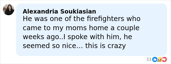 Comment about firefighter visiting a home, expressing shock relating to an affair and diary discovery in teacher’s life story.