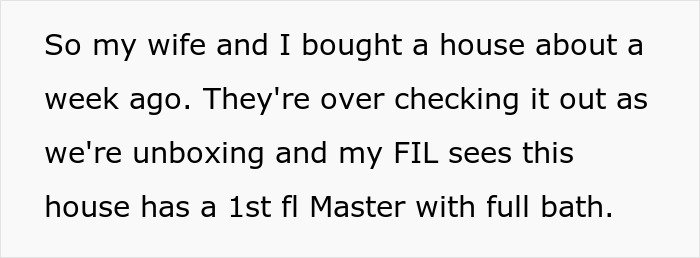 Text describing a new house purchase and in-laws refusing to help with childcare but wanting to move in.
